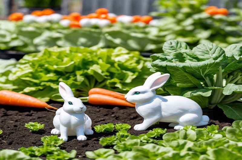 A group of rabbits in a garden  Description automatically generated